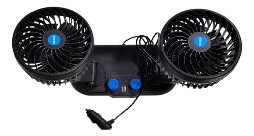 Ventilador Doble 6 Pulgadas Para Auto 12v Con 2 Usb 5 Aspas