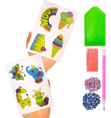 Kit Pintura Con Diamante Stikers X6 Cod:645 Elefante Helado Mariposa
