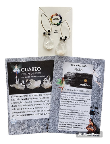 Aros Turmalina Negra + Gotas Cuarzo Cristal , Protección X 2