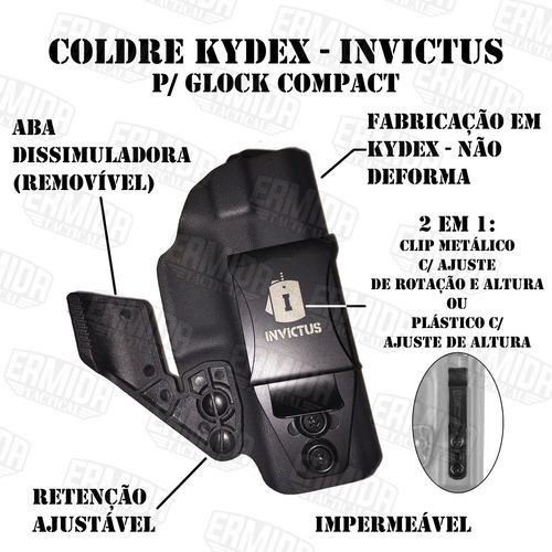 Coldre Velado Kydex Invictus Glock Compact = G19 G23 G25