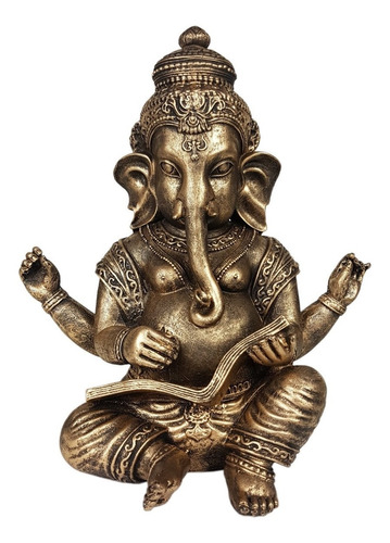  Estatueta Ganesha Com Livro Deus Híndu Em Resina Decorativo