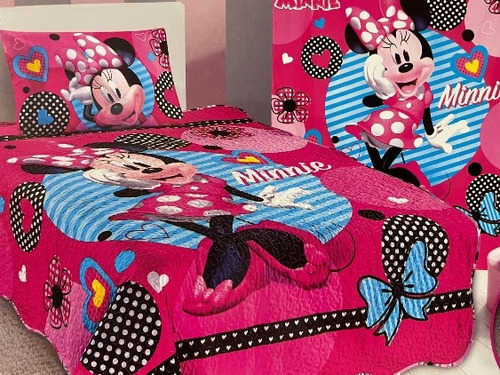 Cobertor Reversible Minni Mouse + Sábanas 1.5 Plazas Disney 