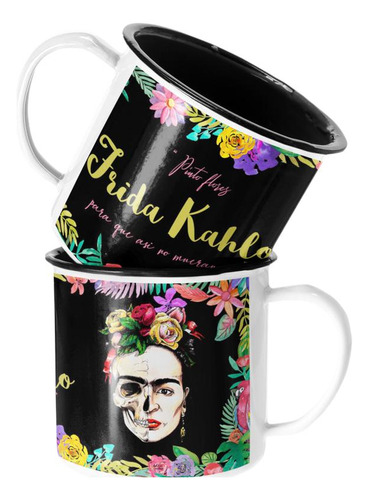 Taza Enlozada Lechera Frida Khalo Pinto Flores Y No Mueran