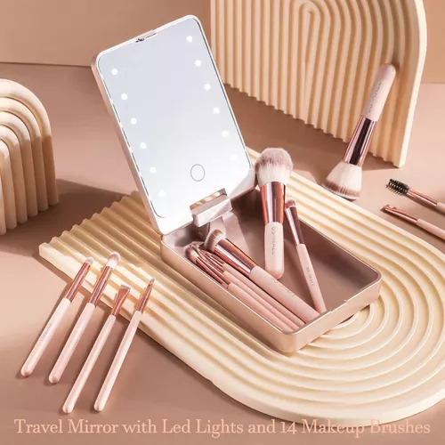 Estuche De Maquillaje Mirror 14 Brushes Touch Led