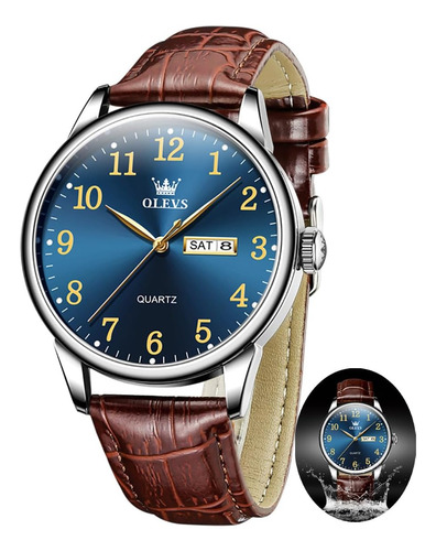Olevs Relojes Para Hombre Con Esfera Azul Reloj De Cuero Mar