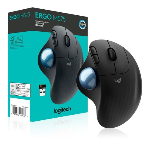 Mouse Trackball Inalámbrico Logitech  Ergo M575 Negro