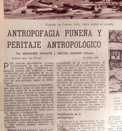 Antropofagia Puneña Y Peritaje Antropológico Puna Salta 1967