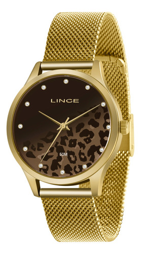 Relogio Lince Feminino Dourado Original Social Onça Lrg4716l