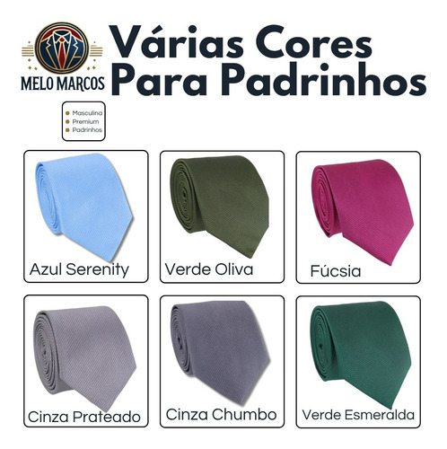 Kit 7 Gravatas Masculina Premium Várias Cores Padrinhos