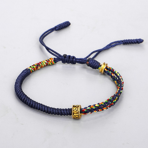 Pulsera Tibetana Mantra De Cuentas Protección Hilo Ajustable Azul Marino 16 Cm 8 Cm