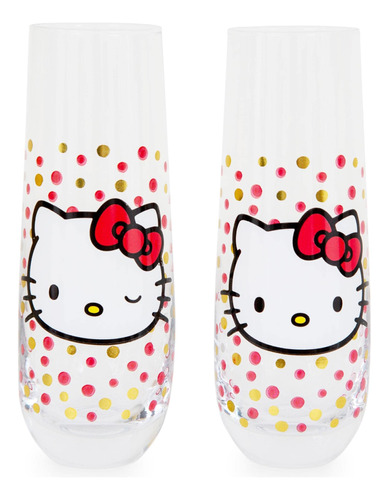 Hello Kitty - Juego De 2 Vasos Acanalados Sin Tallo De 9 Onz