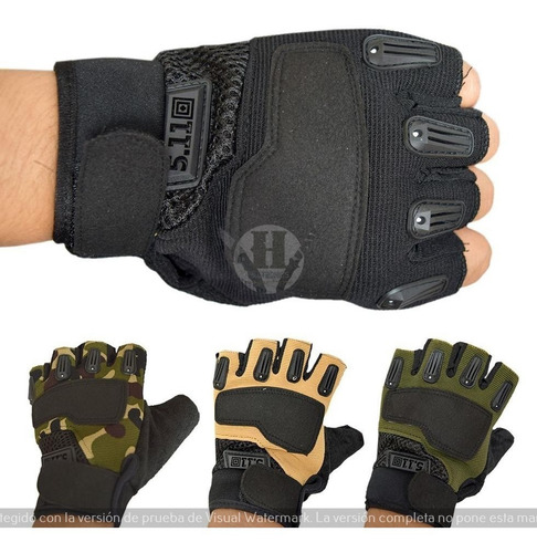 Imagen 1 de 7 de Guantes Tacticos Elastizados Dedo Cortado Red Negro Camo Tan