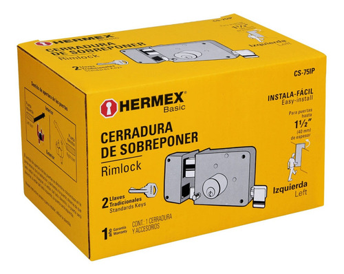 Cerradura Chapa Para Puerta Principal Sobreponer, Hermex