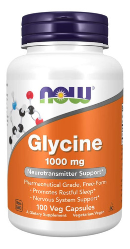 Glicina 1000 Mg Soporte Neurotransmisor Now 100 Capsulas