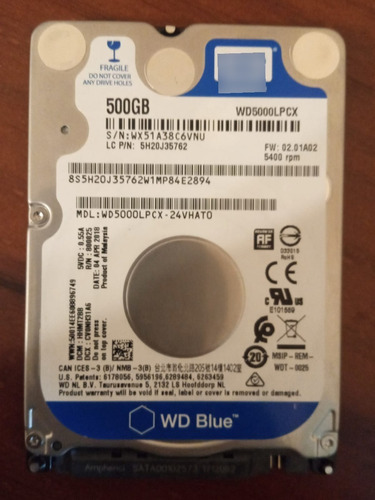 Disco Duro Interno Western Digital  Wd5000lpcx 500gb Azul