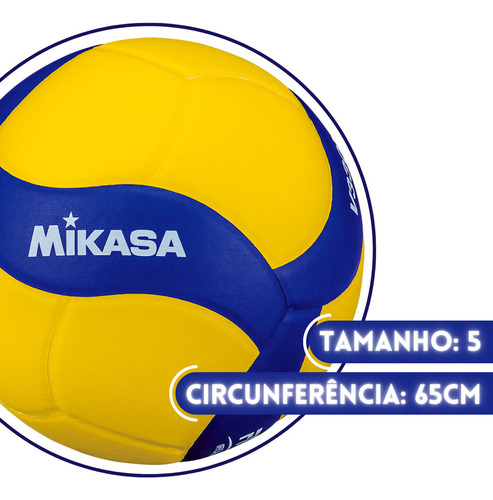 Bola De Vôlei Mikasa V330w - Selo Fivb E Vôlei Brasil Amarelo E Azul