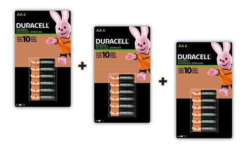 Pila Aa Recargable Duracell Pack 18 Baterías 2500 Mah 1.2v