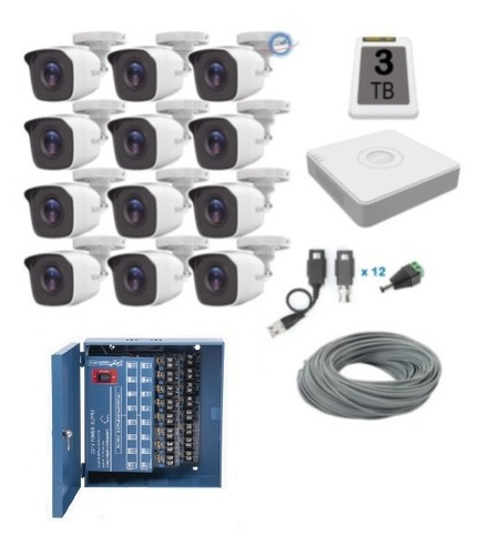 Kit 12 Cámaras 2 Mpx Hikvision Cctv 3tb Dvr 16 Canales