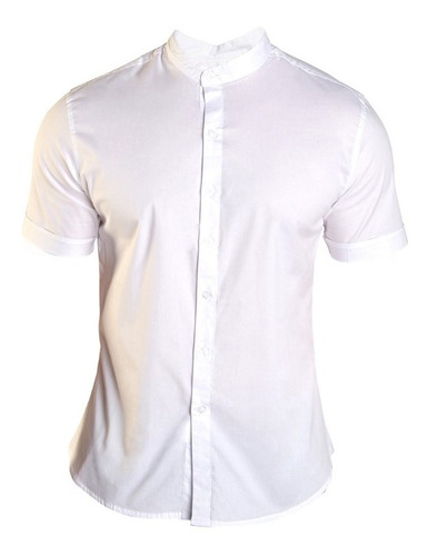 Camisa Manga Corta De Hombre Algodon Stretch Slim Fit Cuello