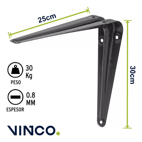 Mensula Soporte Escuadra Para Repisa 25x30cm Negro 2 Piezas