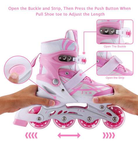 Patines En Línea Ajustables Para Niños Con Ruedas Iluminadas Talla De Los Patines 0 Mm Rosado