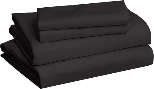 Imagen 4 de 4 de Juego Sábanas Microfibra Negro Liso Queen