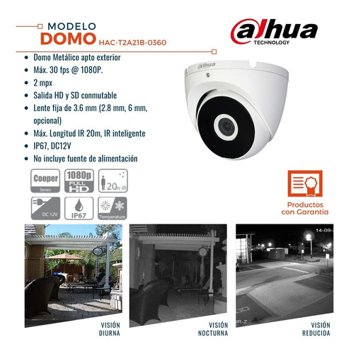 Pack 4 Camaras Domo Dahua 2mpx Full Hd 1080p Ir 20mts P/dvr