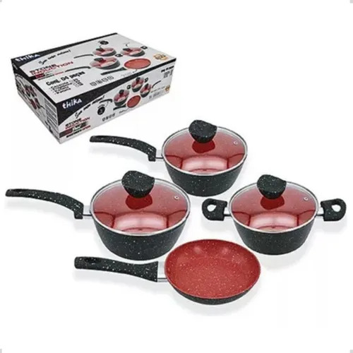 Conjunto Panelas Antiaderente Com 04 Peças Preto E Vermelho Preto E Vermelho