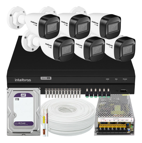 Kit Cftv Intelbras 6 Câmeras 1130 Fonte 10a 1208 1tb Purple