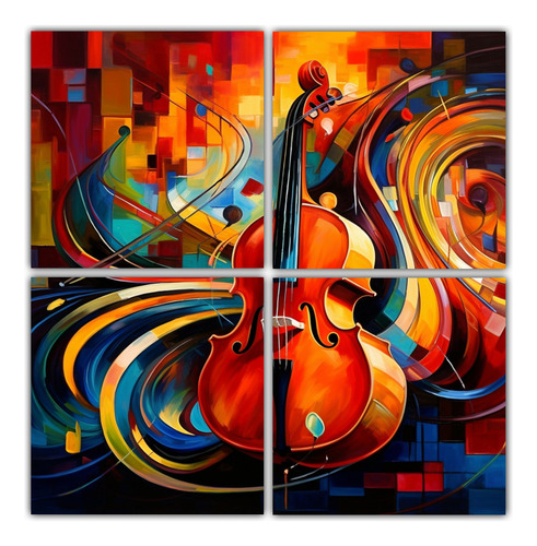 160x160cm Cuatro Lienzos Con Composición Musical Impactante