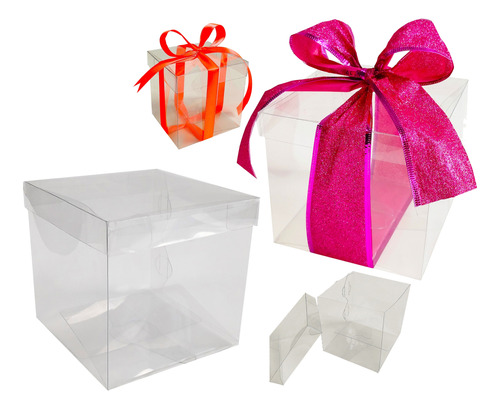 20 Cajas Cubo Acetato Base Y Tapa Transparente 10x10x10 Cms