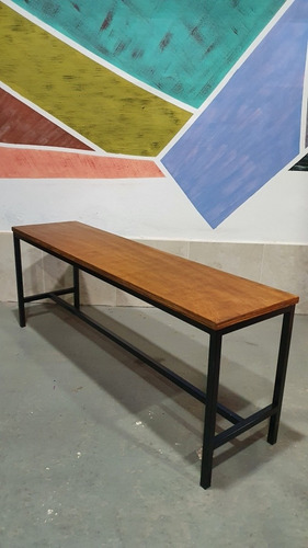 Imagen 8 de 9 de Mesa Industrial 130x60 Con 2 Bancos Largos Hierro Y Madera