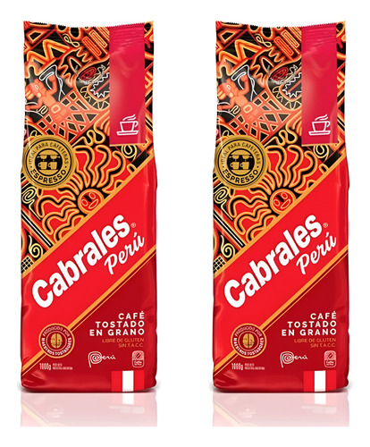 Combo Café Granos Tostado Cabrales Peru Arabica 2kg S/tacc