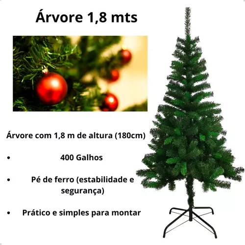 Árvore De Natal Grande Artificial 1,8 Cm De Altura Cheia