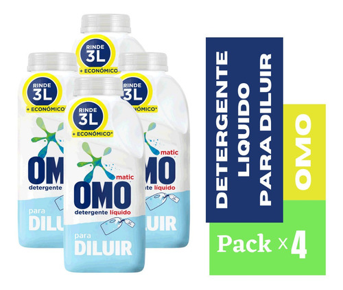 Imagen 1 de 2 de  Detergente Liquido Para Diluir Omo 500ml Rinde 3lts Pack X4