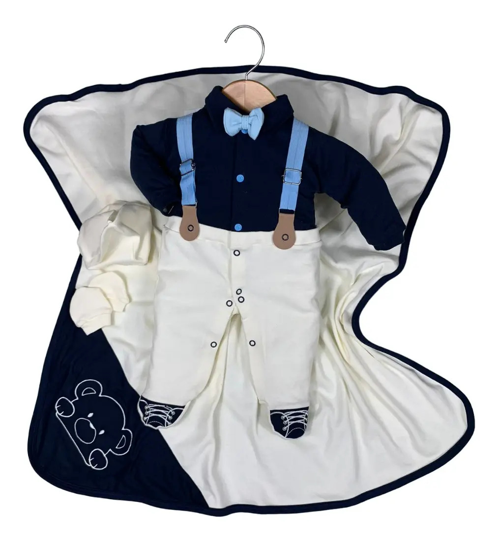 Kit Saída Maternidade Menino Bebê Masculina Suspensório Cor Bege Tamanho P