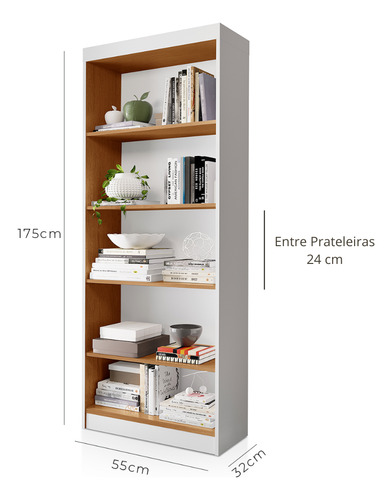 Livreiro Estante Multiuso Com Prateleiras Para Livros Rofemar Moveis Cor Branco Nature