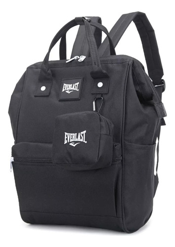 Mochila Everlast Boca De Pez Nylon Con Monedero Color Negro Diseño de la tela Liso