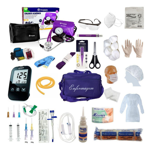 Kit Enfermagem Com 60 Itens Esteto E Esfigmo Completo Roxo