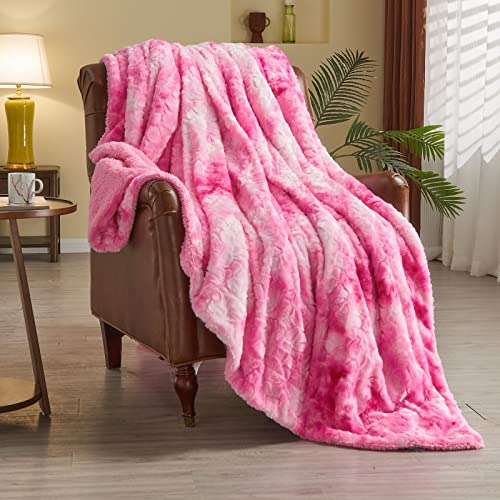 Super Soft Faux Fur Throw Blanket For Couch Pink Sherpa Fuzz