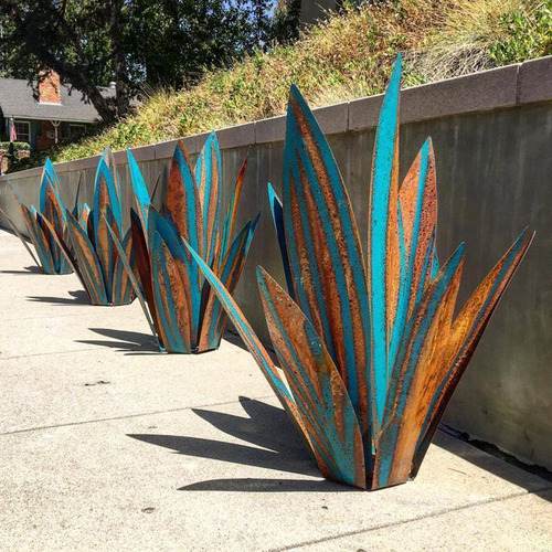Diy Ferro Rústico Azul Tequila Escultura Jardim Decoração