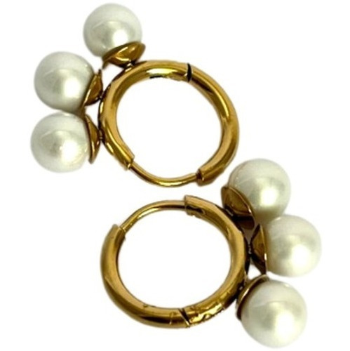 Aros Zarcillos Triple Perla Acero Inoxidable Bañado En Oro