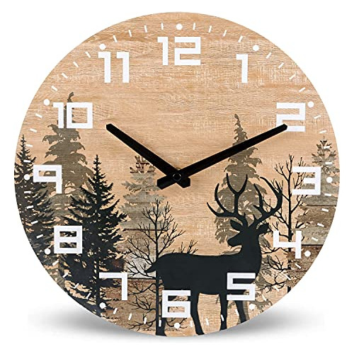 Reloj De Pared De Madera Cabaña Diseño De Ciervos Y A...