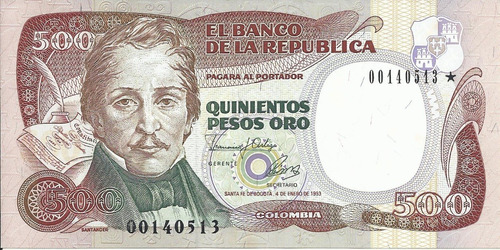 Colombia Reposición 500 Pesos Oro 4 De Enero 1993
