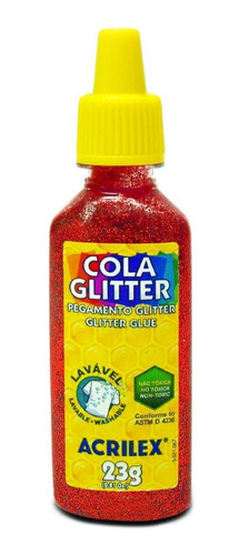 Acrilex Cola Colorida Com Glitter 23g Lavável Cor Vermelho
