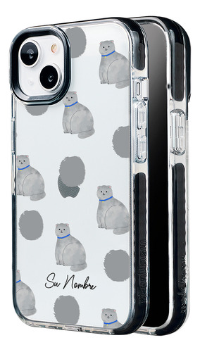 Funda Para iPhone Para Mujer Gatito Gris Con Tu Nombre