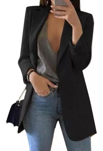 Blazer Negro Largo Mujer