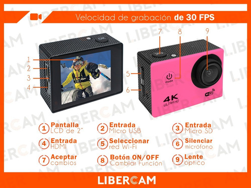 Imagen 6 de 10 de Camara Deportiva 4k Buceo Wifi Filmadora Accesorios Casco