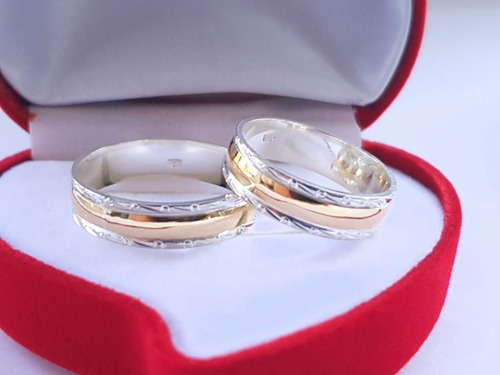 Imagen 2 de 5 de Argolla Compromiso Matrimonio Oro 18k Y Plata 925 Ref 02