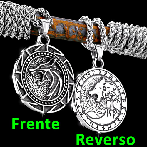 2 Amuletos Medallón Collar Acero Inoxidable The Witcher Lobo